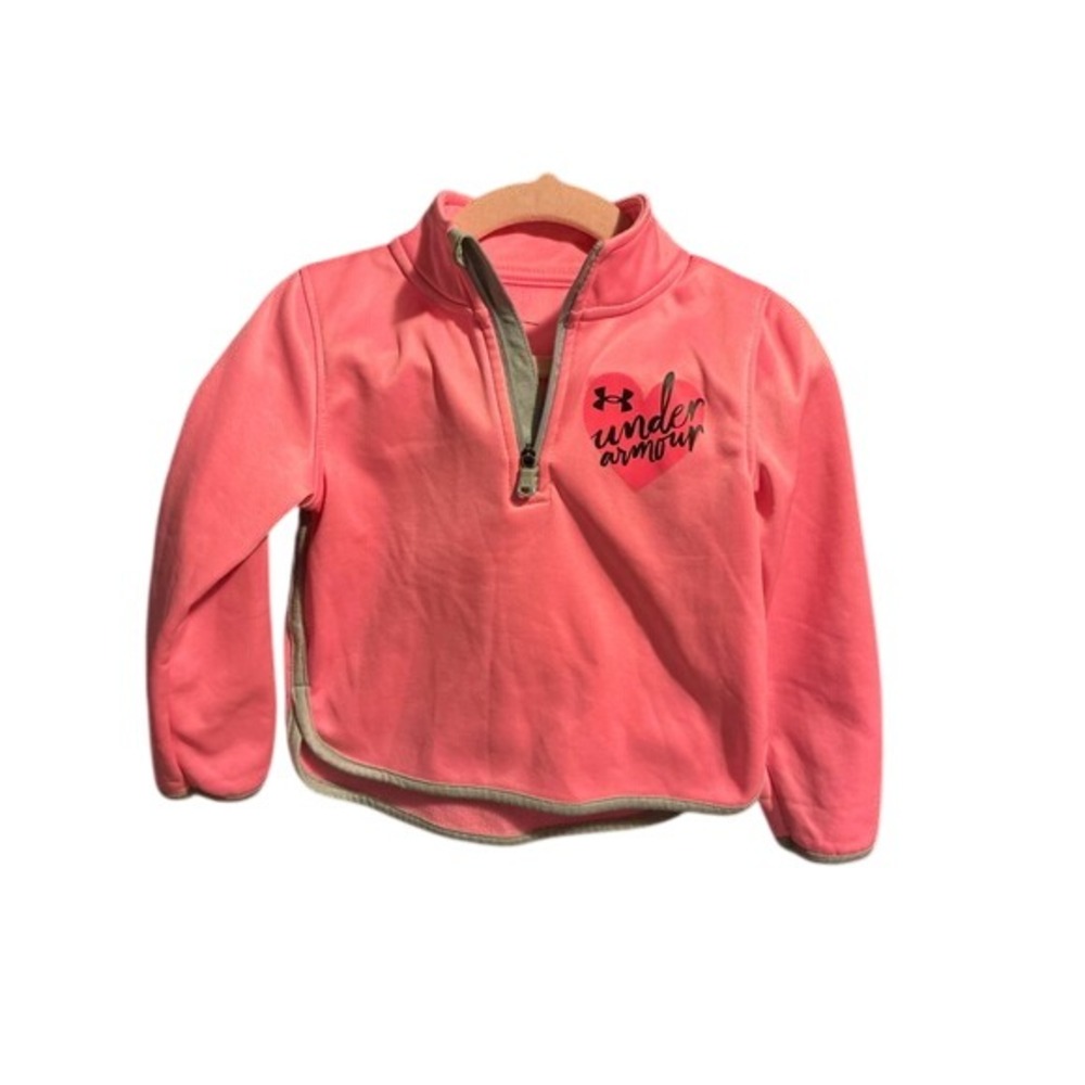 Under Armour Kids‎ Pink Heart Logo 1/4 Zip Fleece Pullover Sweatshirt Size 2T